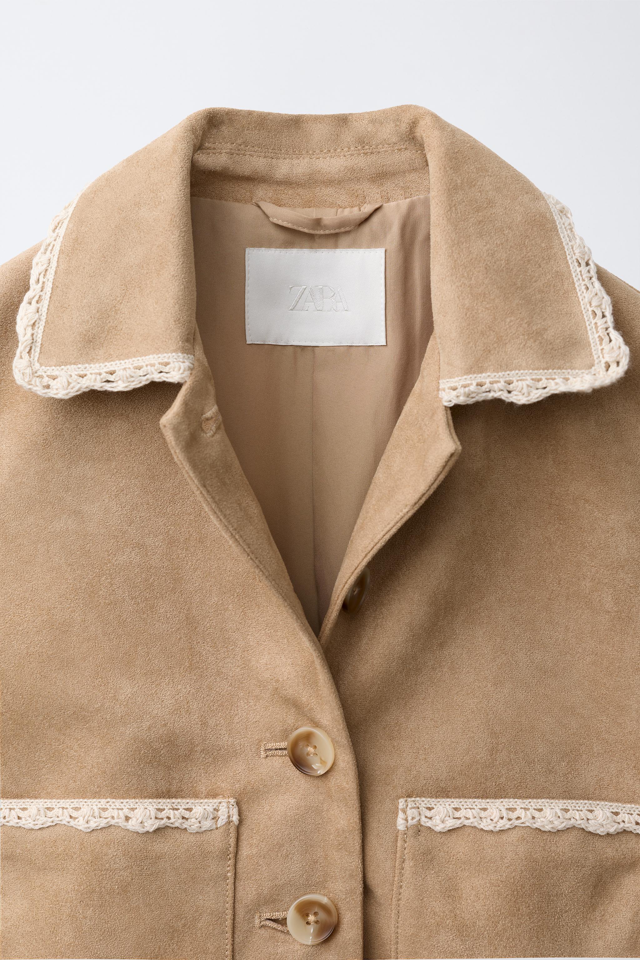 FAUX SUEDE AND LACE TRIM JACKET